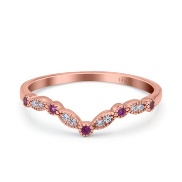 14K Rose Gold Curved Marquise Half Eternity Stackable Ring Simulated Ruby CZ